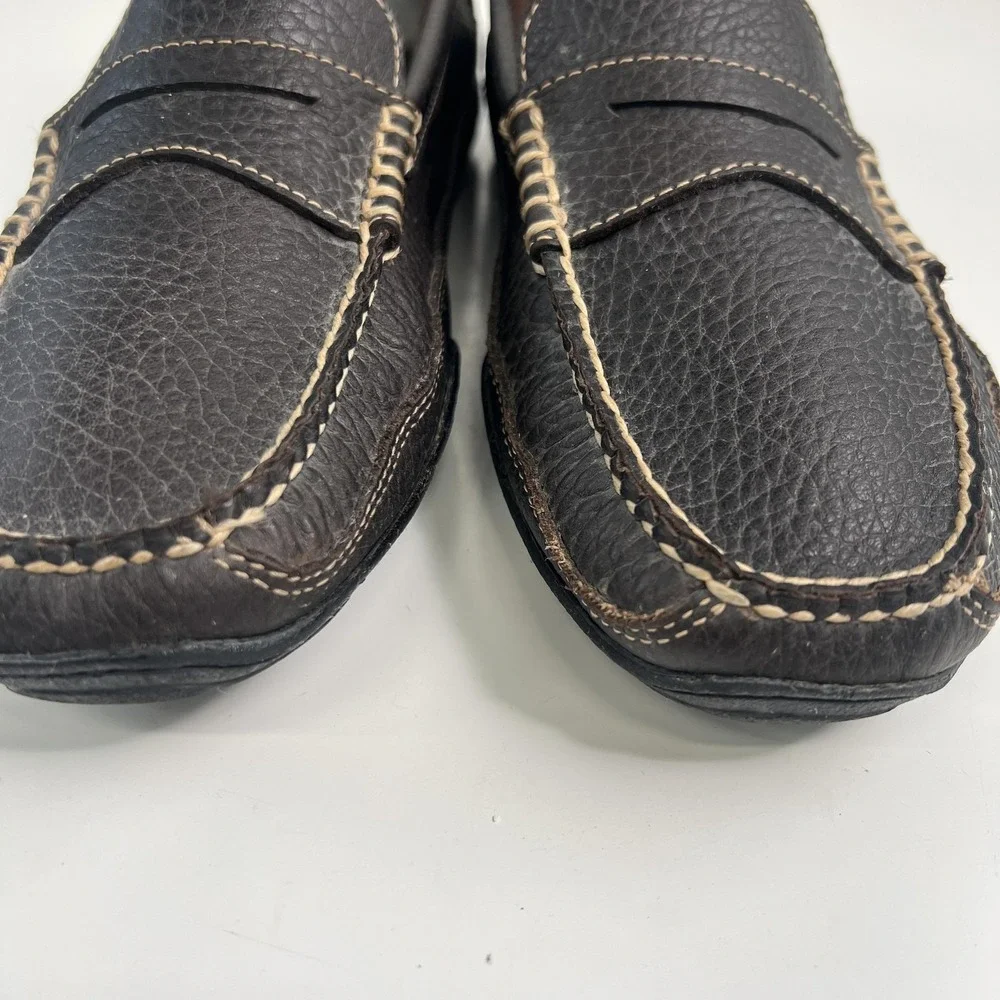 LL Beans Allagash Bison Leather Boat Moc Penny Loafers Mens Size 9.5 D Brown